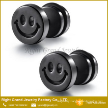 Cute Smile Face Black Plated Stainless Steel Fake Chearter Earring Studs